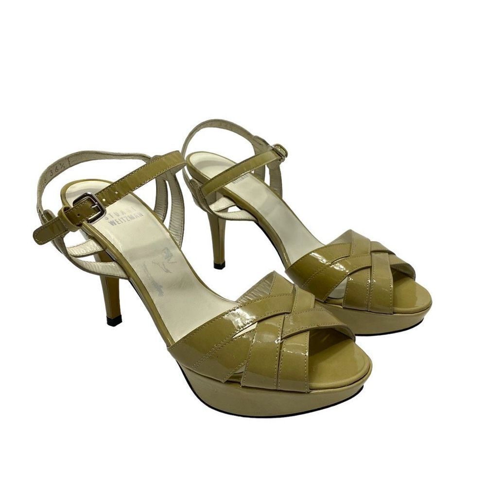 Stuart Weitzman Patent Tan Strappy Heels
